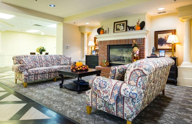 Common area with cozy seating and fireplace
