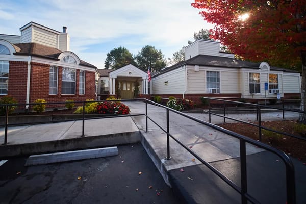 Exterior view of the Farmington Square Beaverton facility entrance