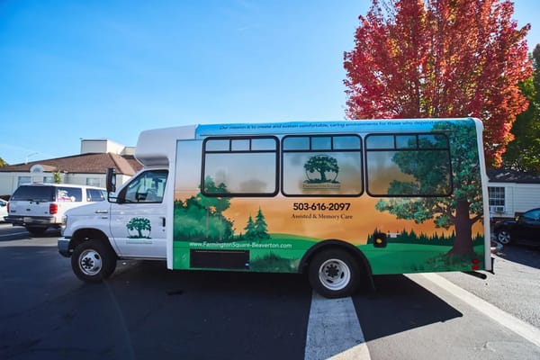 Vehicle for resident transport with facility branding