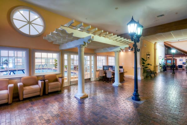 Interior view of a common area with seating