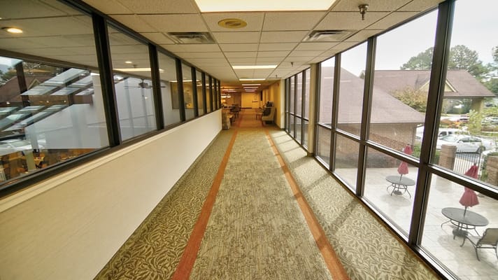 Corridor with large windows and views outside