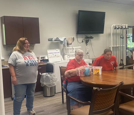 Residents engaging in an activity in a common area