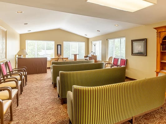 Common area of a senior living facility with seating