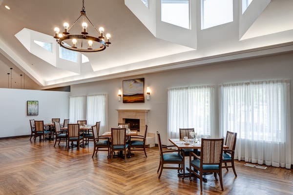 Dining room with tables and large windows