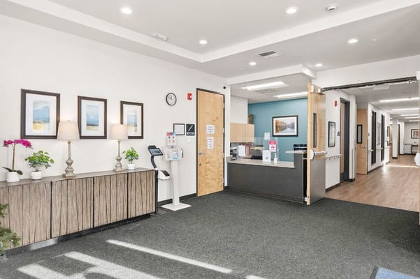 Interior view of a bright facility reception area