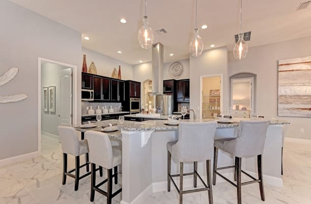 Modern kitchen interior with bar seating