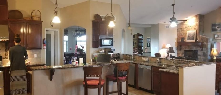 Residents engaged in a kitchen activity