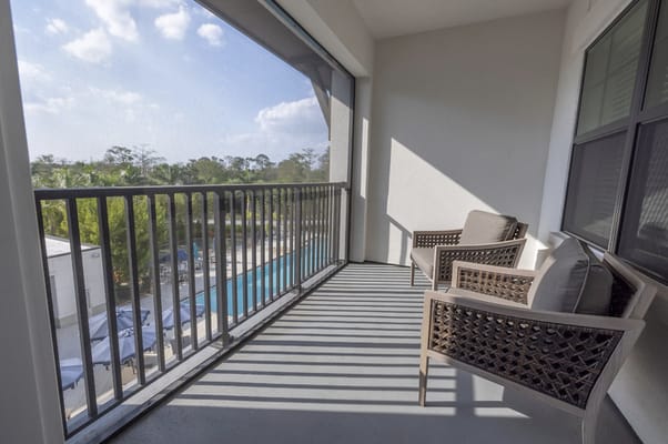 View from a private balcony with seating