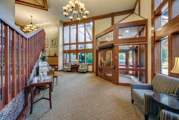 Interior lobby area of a senior living facility