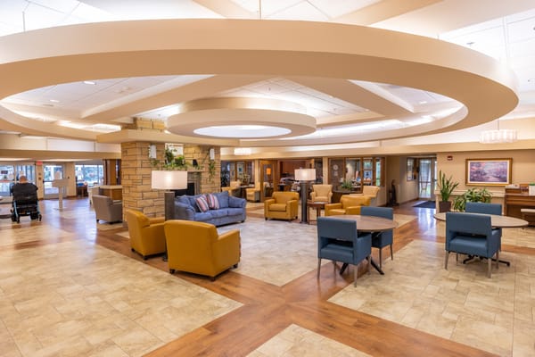 Common area with seating arrangements for residents