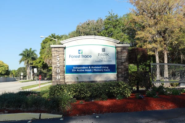 Entrance sign of Forest Trace Senior Living facility