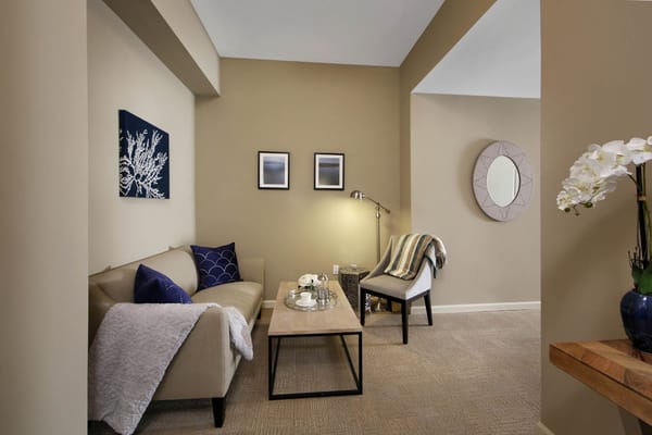 Cozy interior sitting area with comfortable furniture