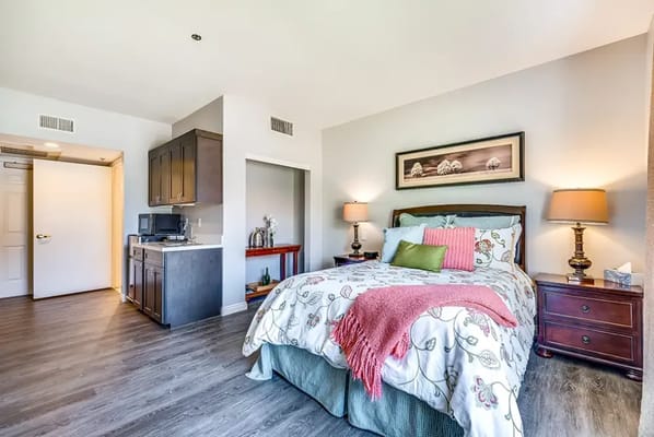 Bright and cozy resident room with modern decor