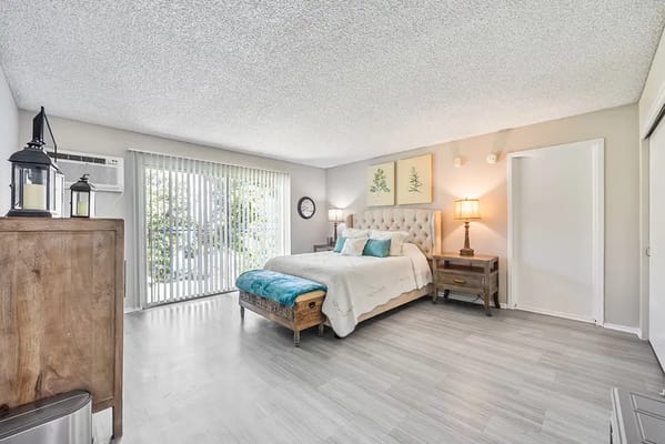 Bright and inviting resident bedroom in a senior living facility