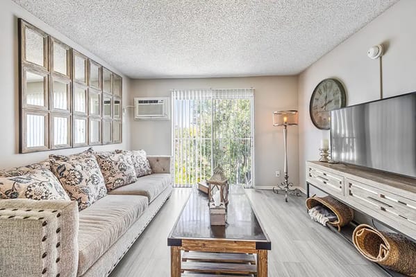 Interior view of a cozy living room with furniture