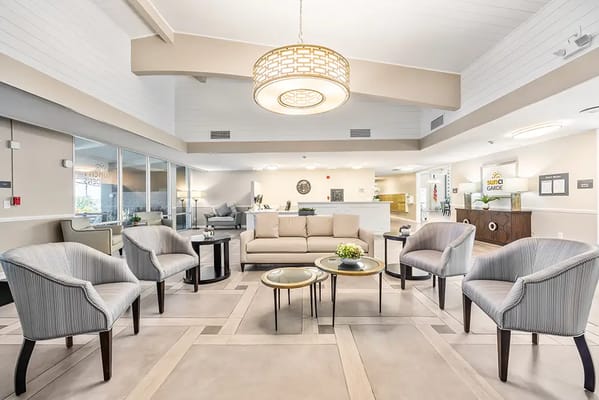 Modern common area with seating and decor