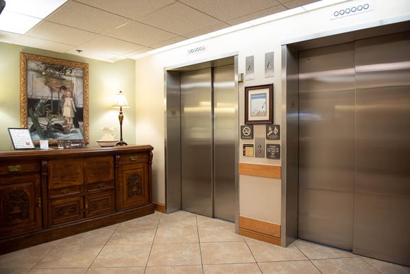 Interior photo of elevator area in a facility