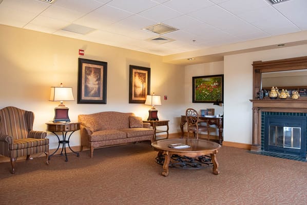 Cozy lounge area with seating and decor