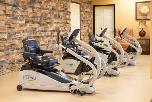 Exercise equipment in a fitness area of the facility