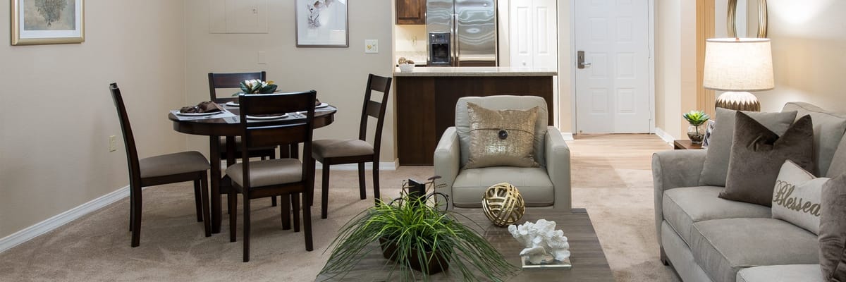 Bright living area with dining and lounge space