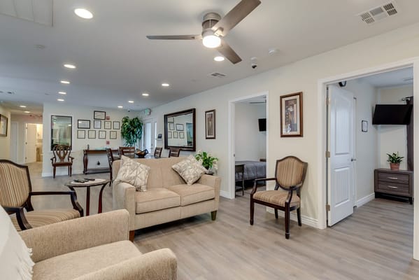 Common area with seating and dining table