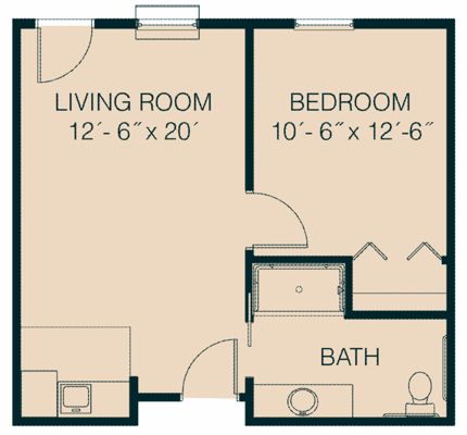 Architectural floor plan of a resident unit layout