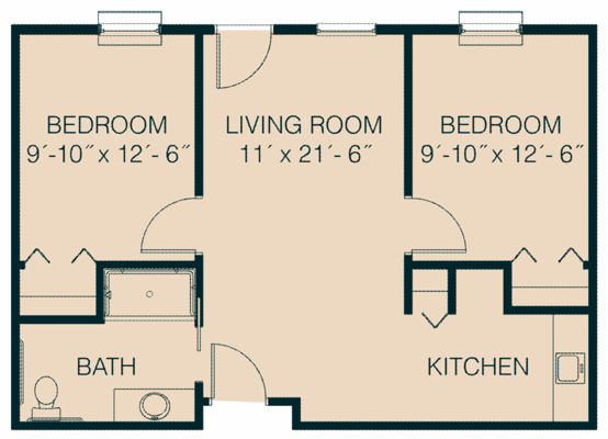 Architectural floor plan of a senior living unit