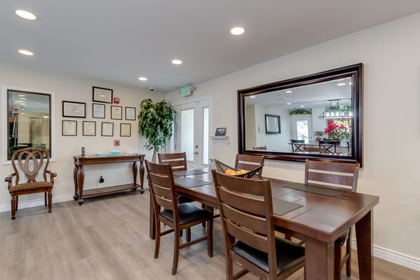 Interior view of a common area with dining table