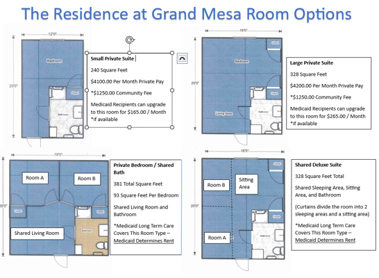 Architectural floor plan of room options