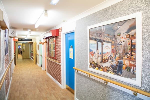 Interior hallway with colorful decorations