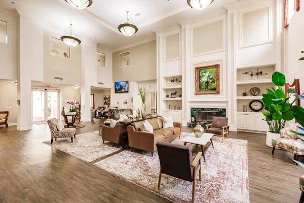 Bright and inviting common area with seating and decor