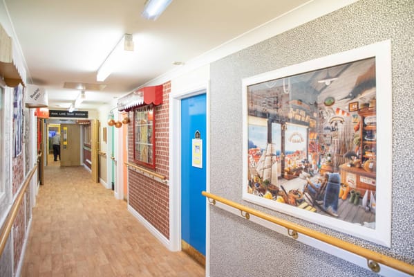 Colorful hallway with decorative artwork