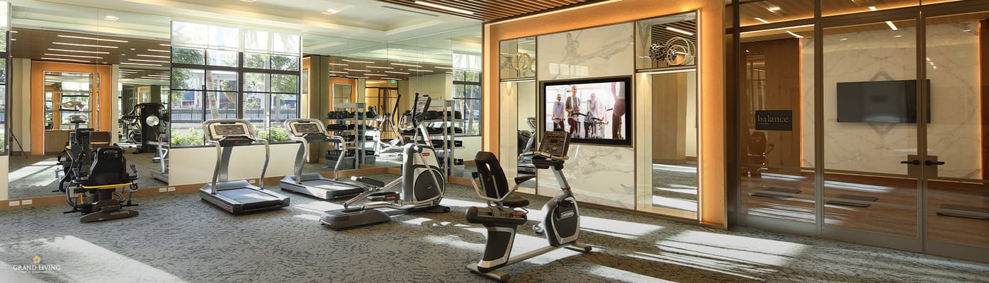 A modern fitness center with exercise equipment