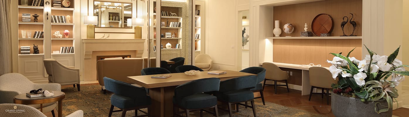 Interior view of a common area with seating and decor