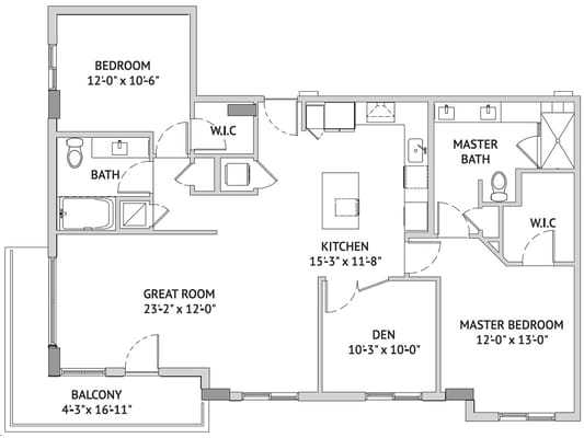 Architectural floor plan of a residential unit