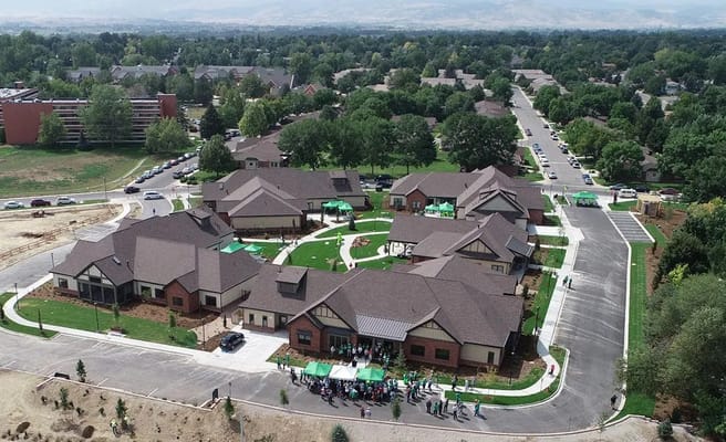 Aerial view of the Katherine & Charles Green Houses facility