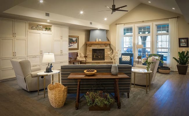 Bright and welcoming common area with cozy furniture