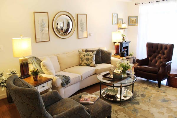 Cozy and inviting common area in a senior living facility