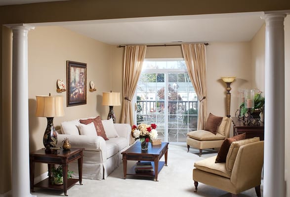 Cozy common area with seating and natural light
