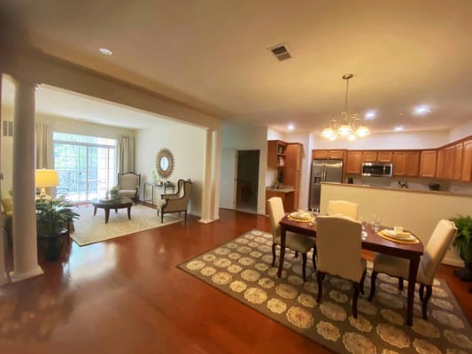 Bright dining area with elegant table setting