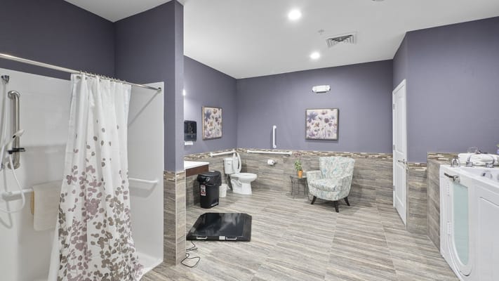 Modern bathroom with accessible features and decor