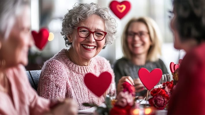 Residents enjoying a Valentine's Day celebration together