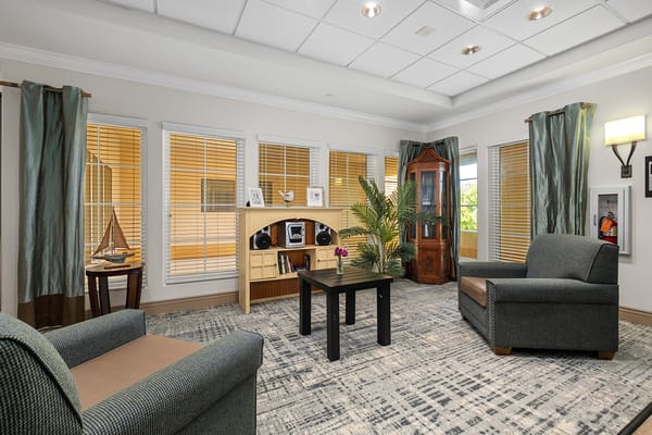 Bright common area with comfortable seating