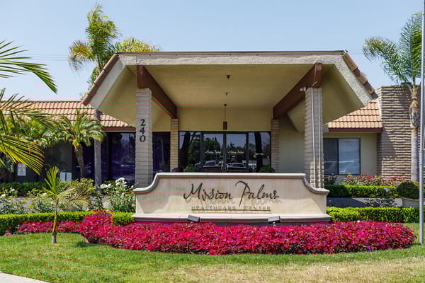 Exterior view of Mission Palms Healthcare Center entrance