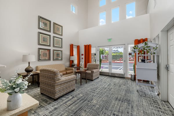 Bright, comfortable lounge area in the facility