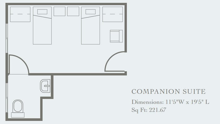 Floor plan of a companion suite in a senior care facility