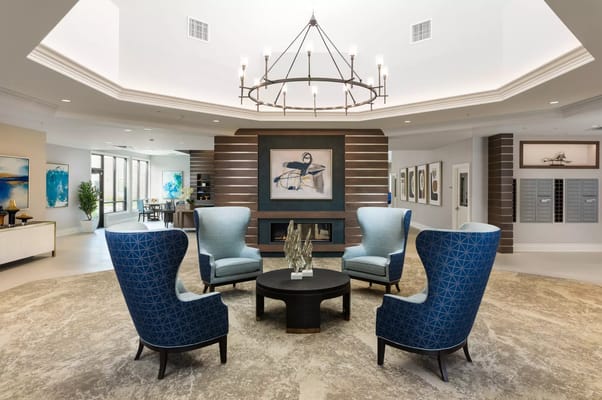 Common area with modern seating and artwork