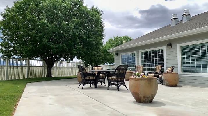 Patio area with seating and planters