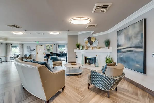 Bright and modern common area with seating