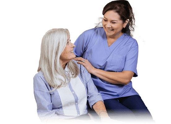 A caregiver interacting with a senior resident